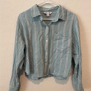 Old Navy Light Blue Striped Cropped Shirt